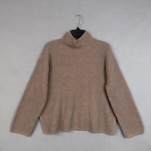 Gap Sweater Womens Medium Beige Ribbed Mock Neck Chunky Knit Cozy Heavy Pullover